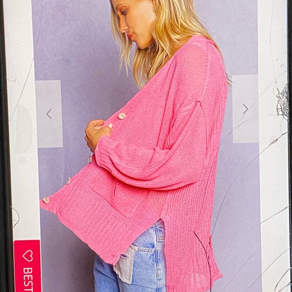 POL Barbie Pink cardigan with placket balloon sleeves and pockets - Picture 3 of 17